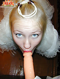 Absolutely vicious bride lifts her wedding-dress and stuffs her horny slit with a toy